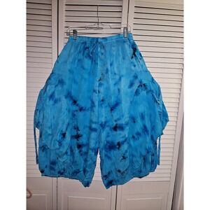 Lotus Flower Blue Tie Dye Harem Cargo Pants Womens Free Size Boho Balloon Rayon